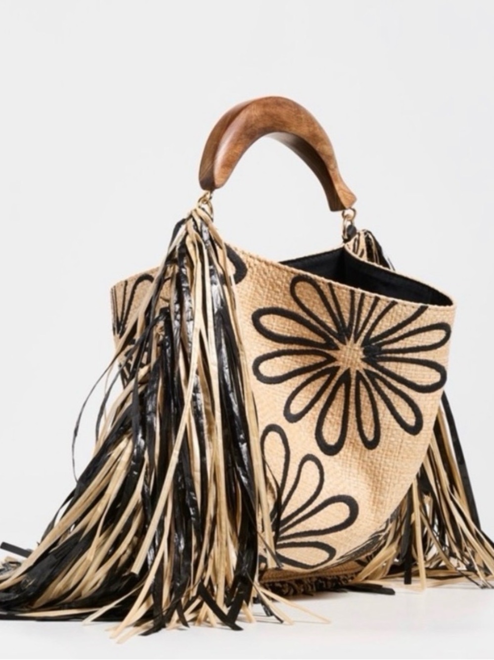 FARM Rio Natural Raffia Mini Bag with Black Floral Print - Picture 9 of 10